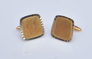 Pair 18k Gold Two Tone Cuff Links