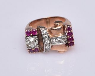 14k Gold Art Deco Ruby and Diamond Ring