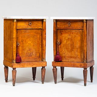 Pair of Italian Neoclassical Style Tulipwood and Burlwood Bedside Commodes