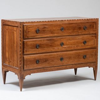 Italian Late Neoclassical Walnut and Fruitwood Inlaid Chest of Drawers