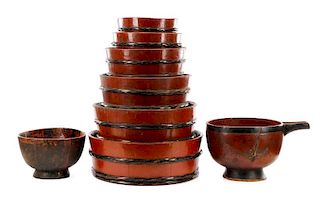Group of 8 Pieces of Japanese Red Lacquerware