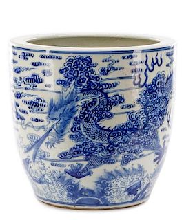 Chinese Cobalt Blue on White Porcelain Dragon Urn