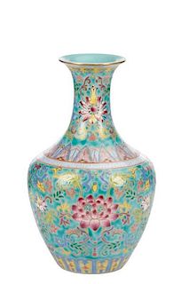 Chinese Porcelain Bottle Vase with Peonies, Marked