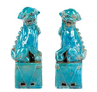 Pair of Chinese Blue Glazed Foo Dogs, 20th C.