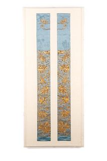 Chinese Hand Embroidered Gold Thread & Silk Panels