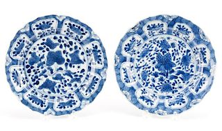 2 Blue & White Plates, Kangxi Artemisia Leaf Mark