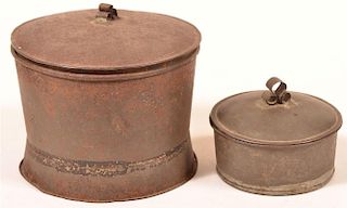 Two 19th Century Tin Covered Canisters.