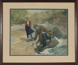 Walter Granville Smith (1870-1938)(attr.), Trout Fishing in a Stream