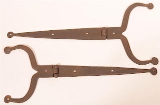 Pair of  Wrought Iron Rams Horn Strap Hinges.