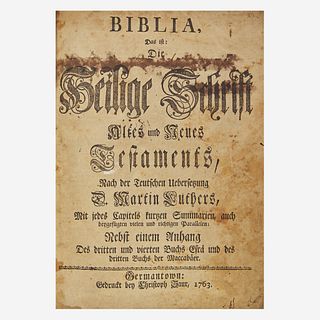 [Americana] [Sauer, Christoph] Biblia das ist: Die Heilige Schrift Altes und Neues Testaments, Nach ver Deutschen Ueberfekung D. Martin Luthers...
