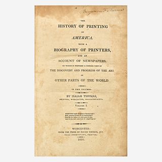 [Americana] Thomas, Isaiah The History of Printing in America...