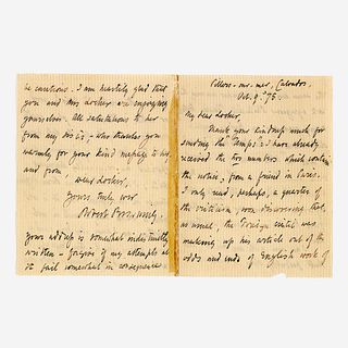 [Autographs & Manuscripts] Browning, Robert, and Rudyard Kipling Group of 2 Autograph Letters, signed