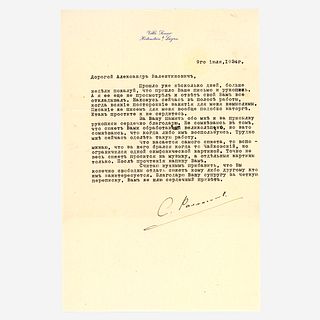 [Autographs & Manuscripts] Rachmaninoff, Sergei Typed Letter, signed