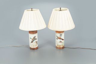Two Ceramic Lamps with Birds