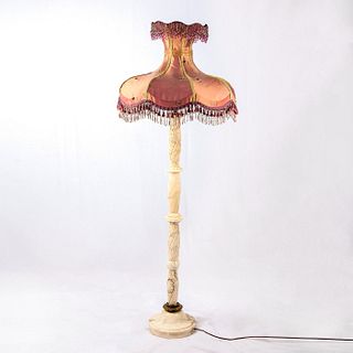 Large Vintage Lavender Marble Lamp, Beaded Lampshade