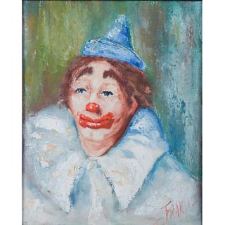 Mid Century Oil Clown Painting on Canvas by Frances Anderson