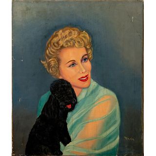 Mada, Acrylic on Canvas, Portrait of Lady with Dog