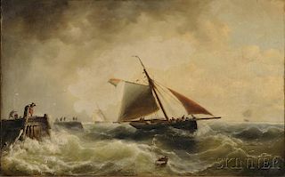 Nicolaas Riegen (Dutch, 1827-1889)      Ketch in a Blustery Wind