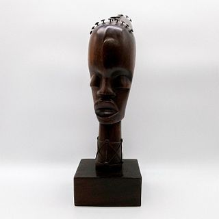 Vintage African Carved Wooden Bust