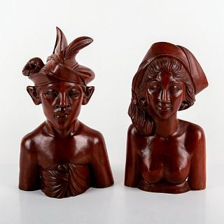 Pair Of A A Fatimah Indonesian Wooden Busts
