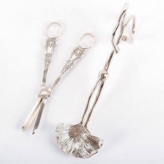 Vintage Silver Scissor Tongs and Grape Shears