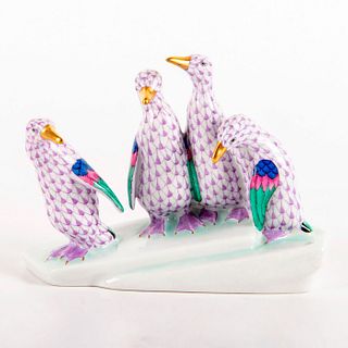 Herend Porcelain Figurine, Penguins on Ice (Purple)