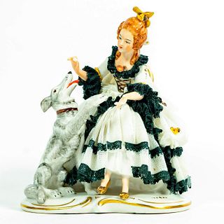 Dresden Style Figurine, Lady With Dog