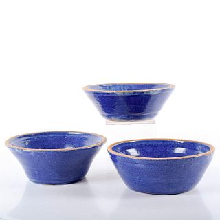 3pc Jerry Brown Pottery, Cobalt Blue Bowls