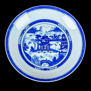 Large Blue Canton Style Porcelain Plate