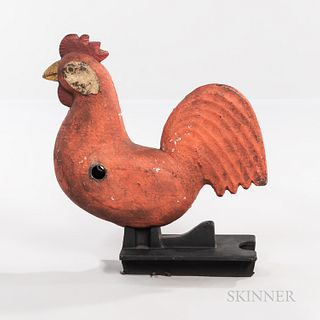 Orange-painted Cast Iron "Mogul" Rooster Windmill Weight