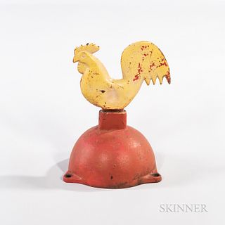 Rare Yellow-painted Cast Iron Hummer on Orange-painted Half Ball Windmill Weight