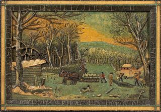 Carved and Painted Panel of an Ice Cutting Scene