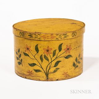 Large Yellow-painted and Paint-decorated Wooden Storage Box