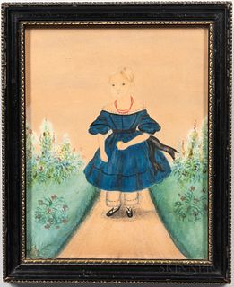 Anglo/American School Portrait of a Girl in Blue Dress