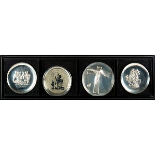 Set Of 4 Sterling Silver Plates With Display Case