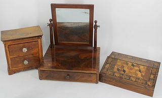 Antique Lap Desk, Miniature Chest & Vanity Mirror