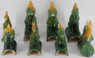 (8) Asian Figural Glazed Pottery Roofing Tiles.