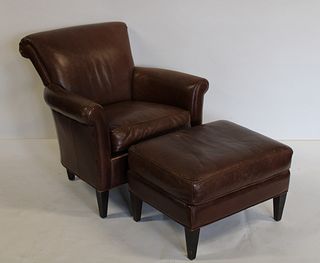 Vintage Leather Upholstered Club Chair & Ottoman