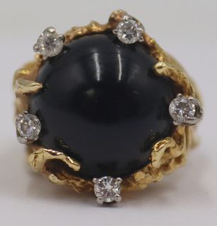 JEWELRY. 18kt Gold Onyx and Diamond Ring.