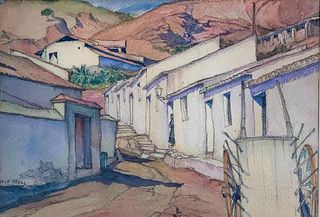 Rolf Stoll Watercolor, Spanish Village