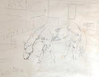William Sommer Pen and Ink, Horse in Barnyard
