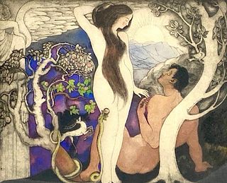 Saul Raskin Etching, Adam and Eve