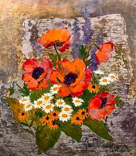 Robert Laessig Gouache, Poppies and Daisies