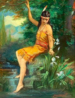 Leon Lippert Oil, Native American Girl 