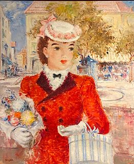 Anfal Jancsek Oil, Girl in Red Coat, Paris Street