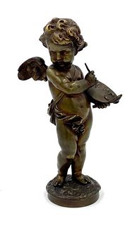 French Bronze Figure of a Putto as Artist, 19thc.