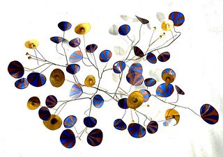 Curtis Jere Brass and Enamel Wall Sculpture, Raindrops