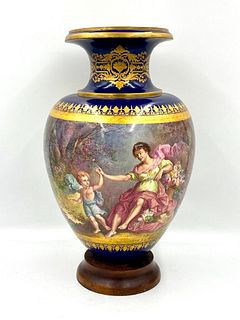 Sevres Hand Painted Porcelain Vase, 19thc.