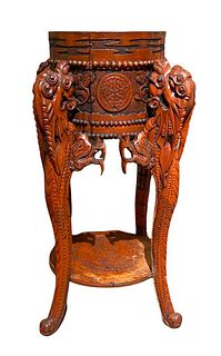 Chinese Red Painted Carved Wood Jardiniere