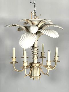 Painted Tole Palm Chandelier